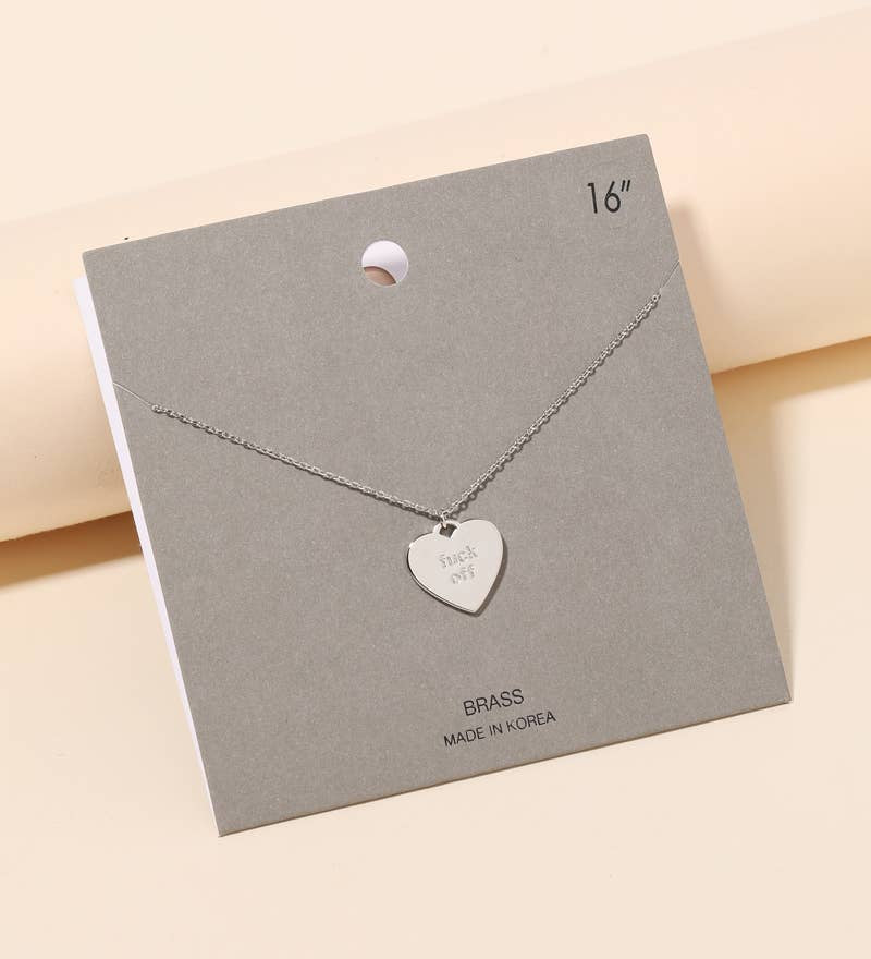 Bold 'Fuck Off' Heart Pendant Necklace - Gold or Silver