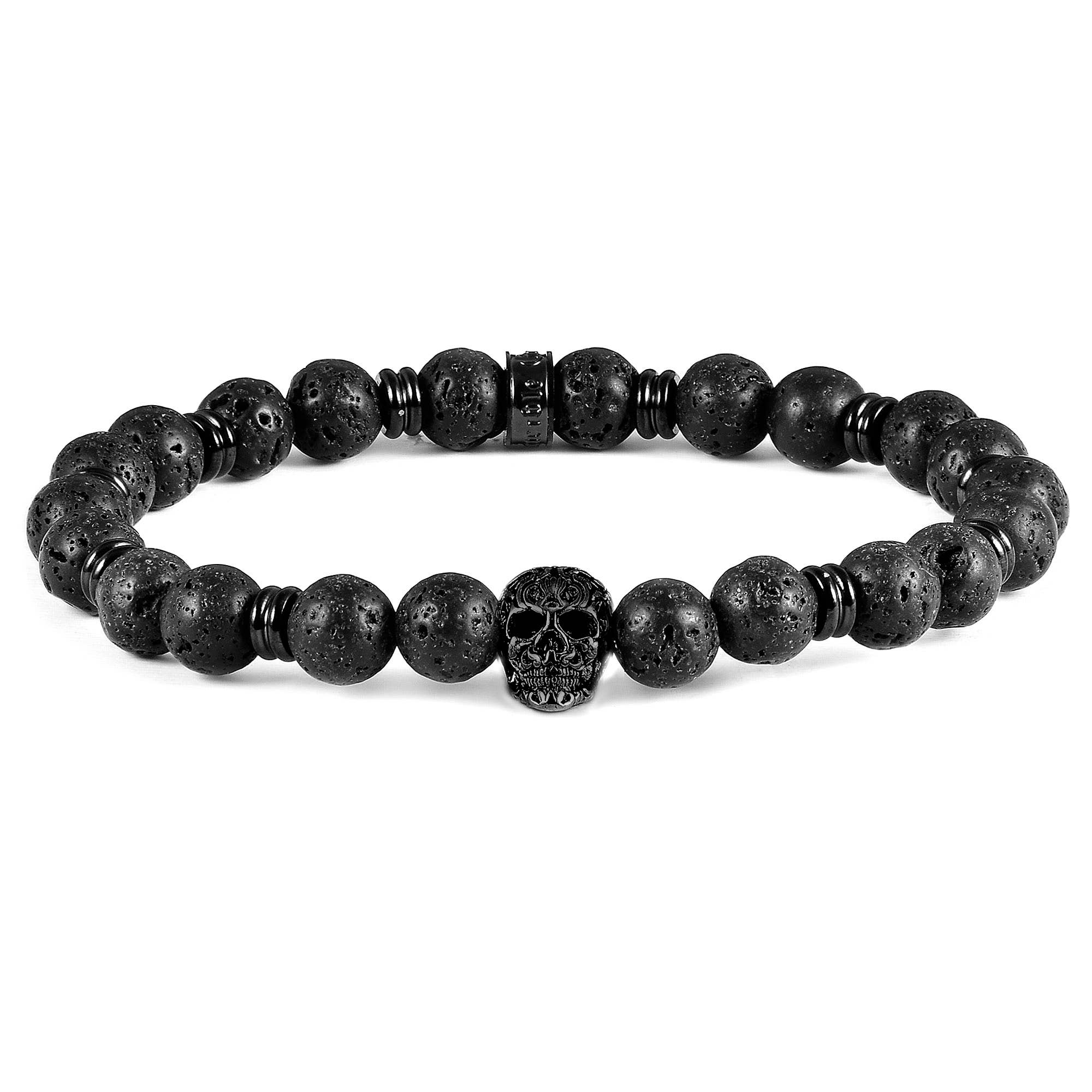 Inferno Charm: Skull & Lava Stone Stretch Bracelet for Bold Spirits