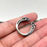 Stainless Steel Double Skull C shape Ring - Motorcycle Skull Mens Biker Ring Titamium