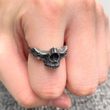 Mutilated Skull Biker Ring - Dark Stainless Steel