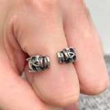 Stainless Steel Double Skull C shape Ring - Motorcycle Skull Mens Biker Ring Titamium