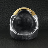 Men's Bold Stainless Steel and 18K Gold Coated Skull Ring - Biker Ring - Men's Gifts