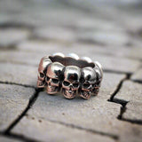 Bold Skulls Stainless Steel Biker Ring - Durable & Edgy Gift for Him - Mens Motorcycle Rings