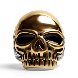 Men's Bold Stainless Steel and 18K Gold Coated Skull Ring - Biker Ring - Men's Gifts