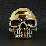 Men's Bold Stainless Steel and 18K Gold Coated Skull Ring - Biker Ring - Men's Gifts