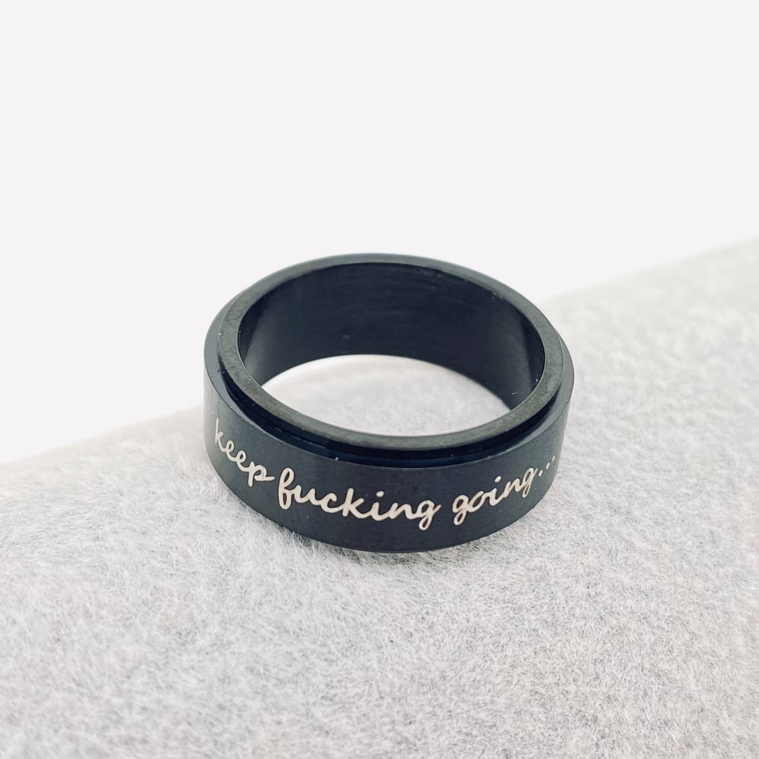 "Keep Going" Motivational Rotatable Stainless Steel Ring
