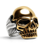 Men's Bold Stainless Steel and 18K Gold Coated Skull Ring - Biker Ring - Men's Gifts
