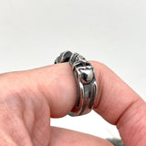 Stainless Steel Double Skull C shape Ring - Motorcycle Skull Mens Biker Ring Titamium