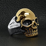 Men's Bold Stainless Steel and 18K Gold Coated Skull Ring - Biker Ring - Men's Gifts
