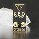 Edgy Brass Stud Earrings - Stamped 'Fuck' Design