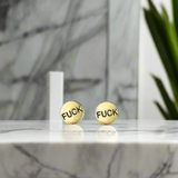 Edgy Brass Stud Earrings - Stamped 'Fuck' Design