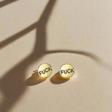 Edgy Brass Stud Earrings - Stamped 'Fuck' Design