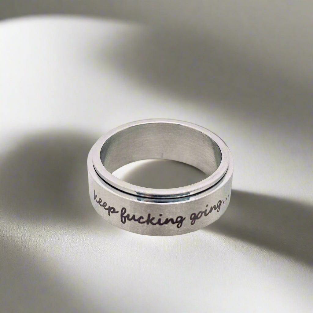"Keep Going" Motivational Rotatable Stainless Steel Ring