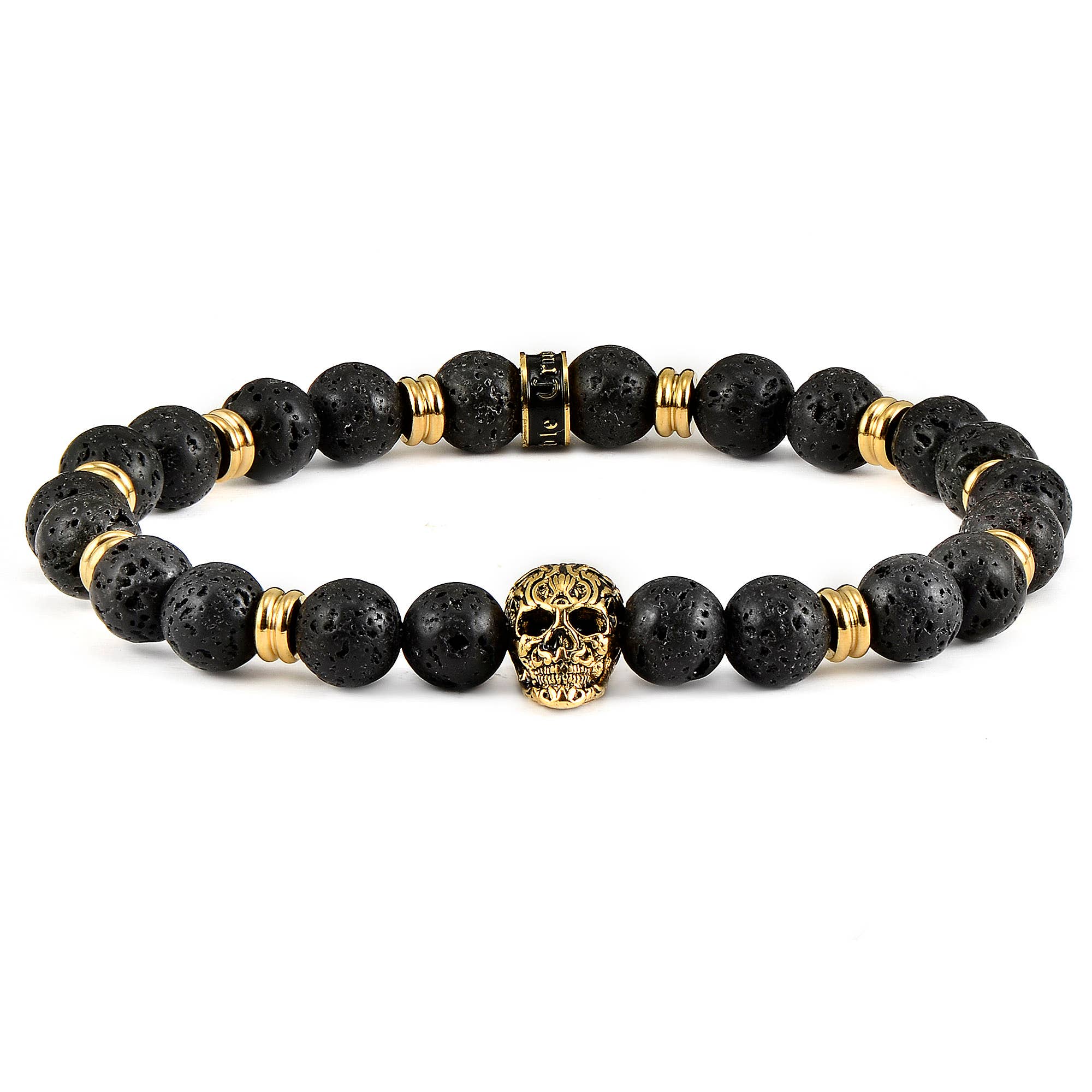 Inferno Charm: Skull & Lava Stone Stretch Bracelet for Bold Spirits