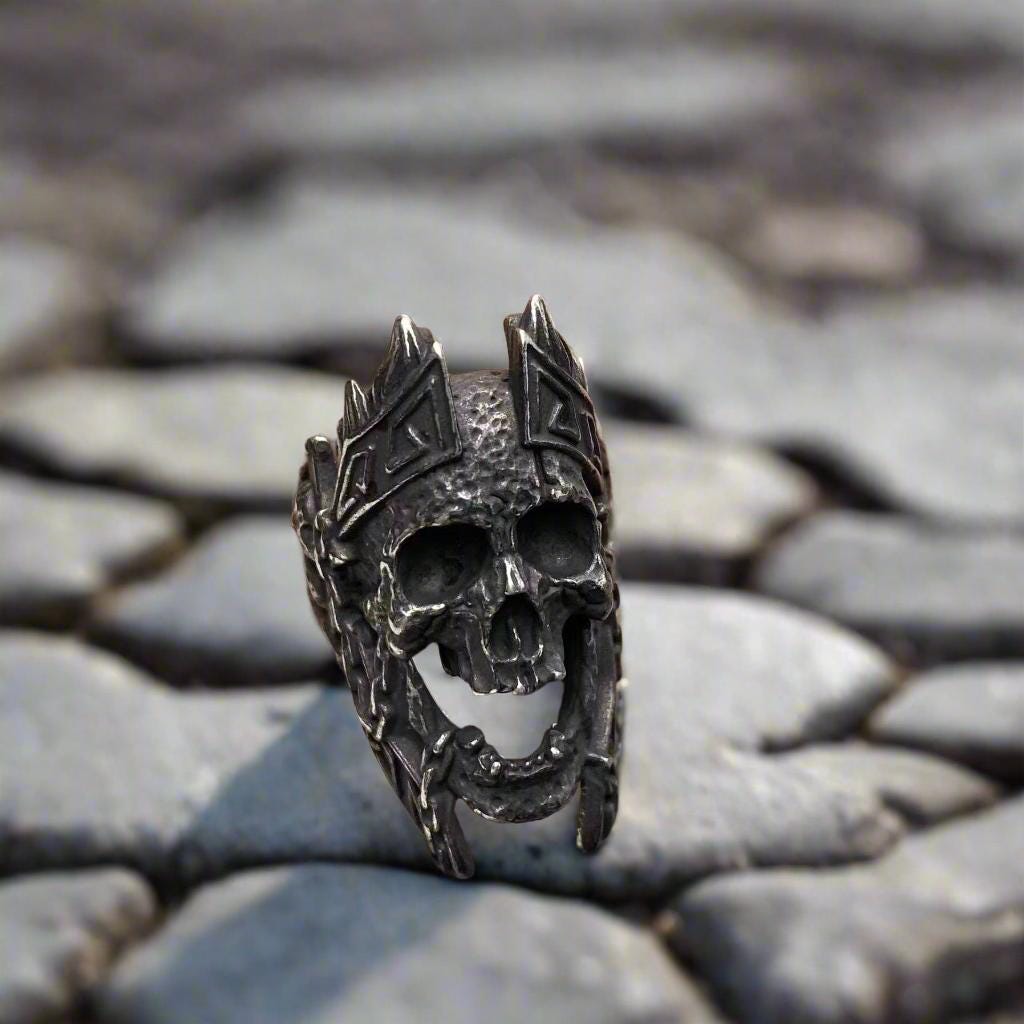 blackened stainless steel skull ring celtic gothic bold biker jewelry mens statement ring viking style mens rings gift unleash rebellious spirit rugged biker-inspired piece perfect for making a statement durable titanium steel 316L stainless steel edgy style long-lasting quality ideal for adventure-seekers bikers embracing individuality adventure and manly defiance touch of attitude standout accessory rockabilly rocker punk edgy chunky heavy metal jewelry skulls skeleton ring mens heavy metal