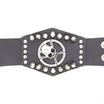 Edgy Black Leather Bracelet Cuff with Stainless Steel Skull and Crossbones Studs Biker Jewelry - Gifts for Him Goth Punk Style Motorcycle Club Style Mens Gifts Dad Gifts Brother Husband Alternative Skull Jewelry Biker Harley Davidson alternative lifestyle gothic dark metal heavy metal metallica johnny depp style vintage handmade leather think leather cuff mens bracelet mens fashion jewelry mens gifts white elephant dad brother boyfriend husband father grandpa divorced dad