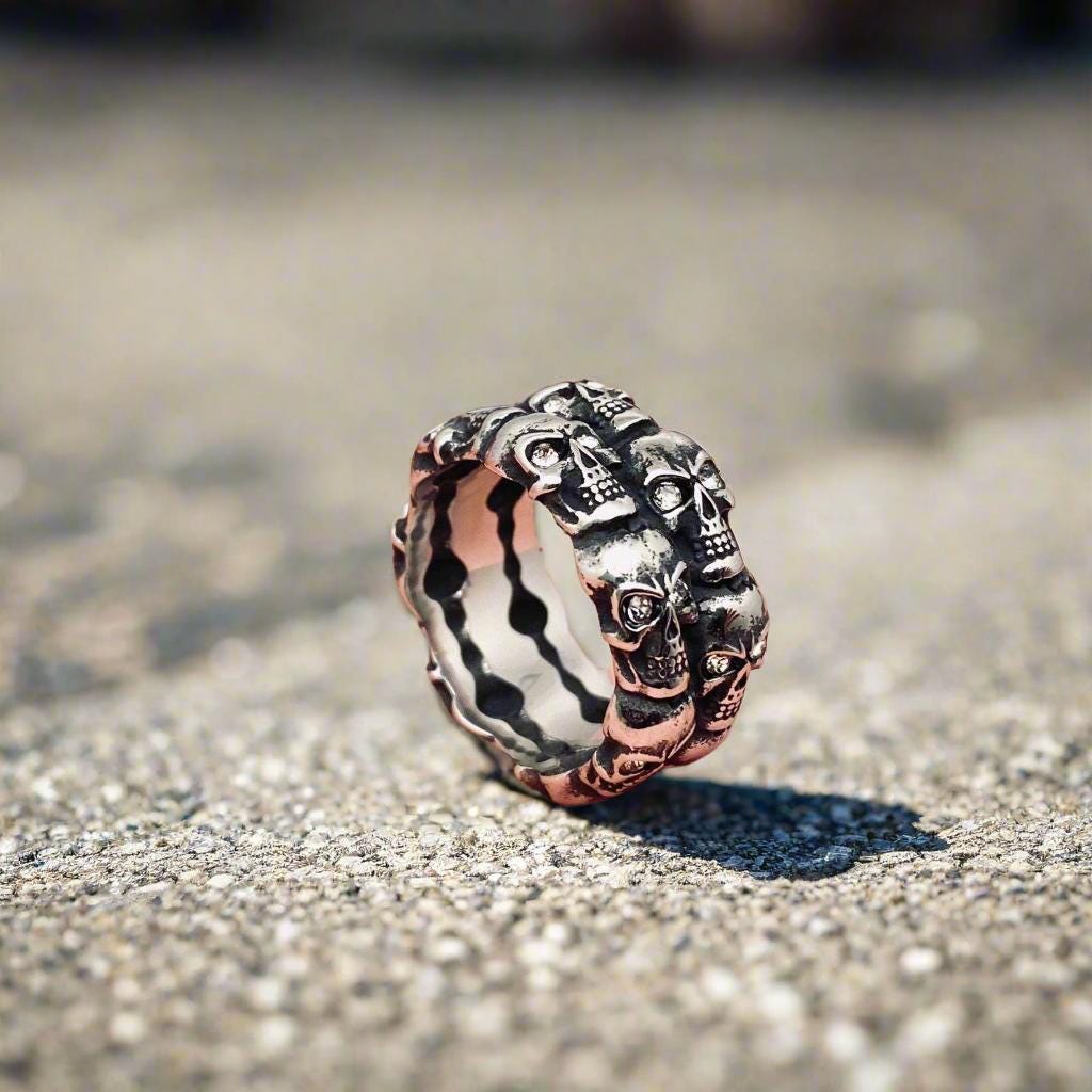 mens biker motorcycle skull ring cubic zirconia CZ unisex biker ring gothic goth punk rocker rockabilly motorcycle club style masculine design mens jewelry fashion jewelry for men man gift manly gifts gift for men dad brother father boyfriend husband