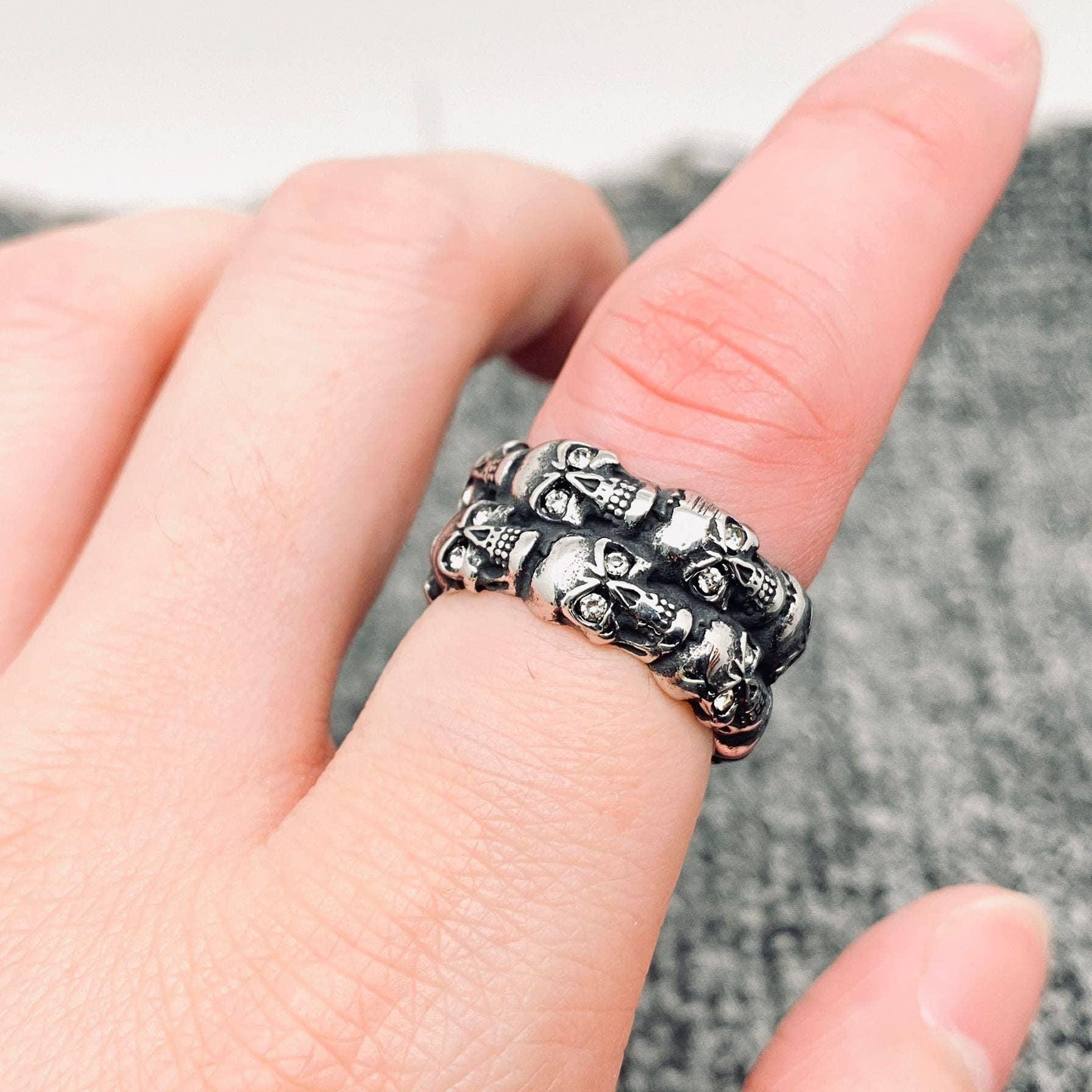 mens biker motorcycle skull ring cubic zirconia CZ unisex biker ring gothic goth punk rocker rockabilly motorcycle club style masculine design mens jewelry fashion jewelry for men man gift manly gifts gift for men dad brother father boyfriend husband