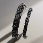 black mens bracelet byzantine vintage viking masculine high quality heavy duty mens jewelry mens fashion black bracelet cuff links rockabilly celtic scottish barbarian style rock metal heavy metal punk goth gothic jewelry thick metal chunky motorcycle harley davidson HD biker club style motorcycle club indian bagger motorcycle cool gift for dad brother boyfriend husband masculine manly modern warrior military bad ass