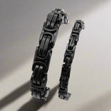 black mens bracelet byzantine vintage viking masculine high quality heavy duty mens jewelry mens fashion black bracelet cuff links rockabilly celtic scottish barbarian style rock metal heavy metal punk goth gothic jewelry thick metal chunky motorcycle harley davidson HD biker club style motorcycle club indian bagger motorcycle cool gift for dad brother boyfriend husband masculine manly modern warrior military bad ass