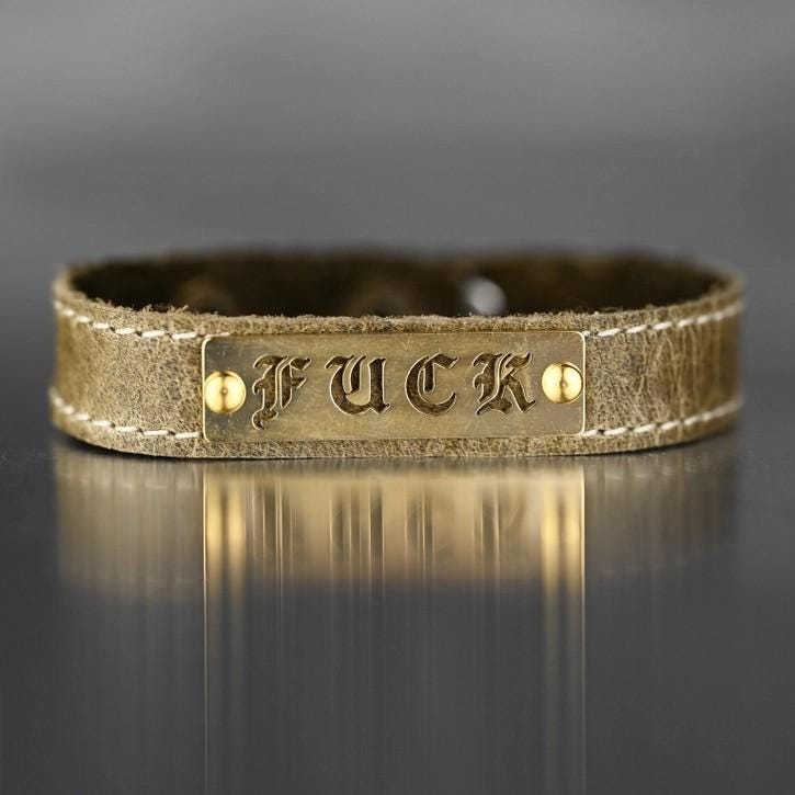 punk rock rebellious statement bracelet bangle cuff for women brass hand stamped hand crafted hand made high quality hypoallergenic edgy fashion essential rebellious biker motorcycle chick motorcycle female rider feminist feminine cuss words fuck fuck unique gift option contemporary gift for sister bachelorette party white elephant no fucks jewelry fashion jewelry fashion bracelet womens fashion modern minimalist leather cuff dainty demur bracelet