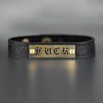 punk rock rebellious statement bracelet bangle cuff for women brass hand stamped hand crafted hand made high quality hypoallergenic edgy fashion essential rebellious biker motorcycle chick motorcycle female rider feminist feminine cuss words fuck fuck unique gift option contemporary gift for sister bachelorette party white elephant no fucks jewelry fashion jewelry fashion bracelet womens fashion modern minimalist leather cuff dainty demur bracelet