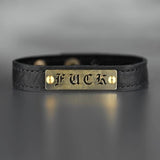 punk rock rebellious statement bracelet bangle cuff for women brass hand stamped hand crafted hand made high quality hypoallergenic edgy fashion essential rebellious biker motorcycle chick motorcycle female rider feminist feminine cuss words fuck fuck unique gift option contemporary gift for sister bachelorette party white elephant no fucks jewelry fashion jewelry fashion bracelet womens fashion modern minimalist leather cuff dainty demur bracelet