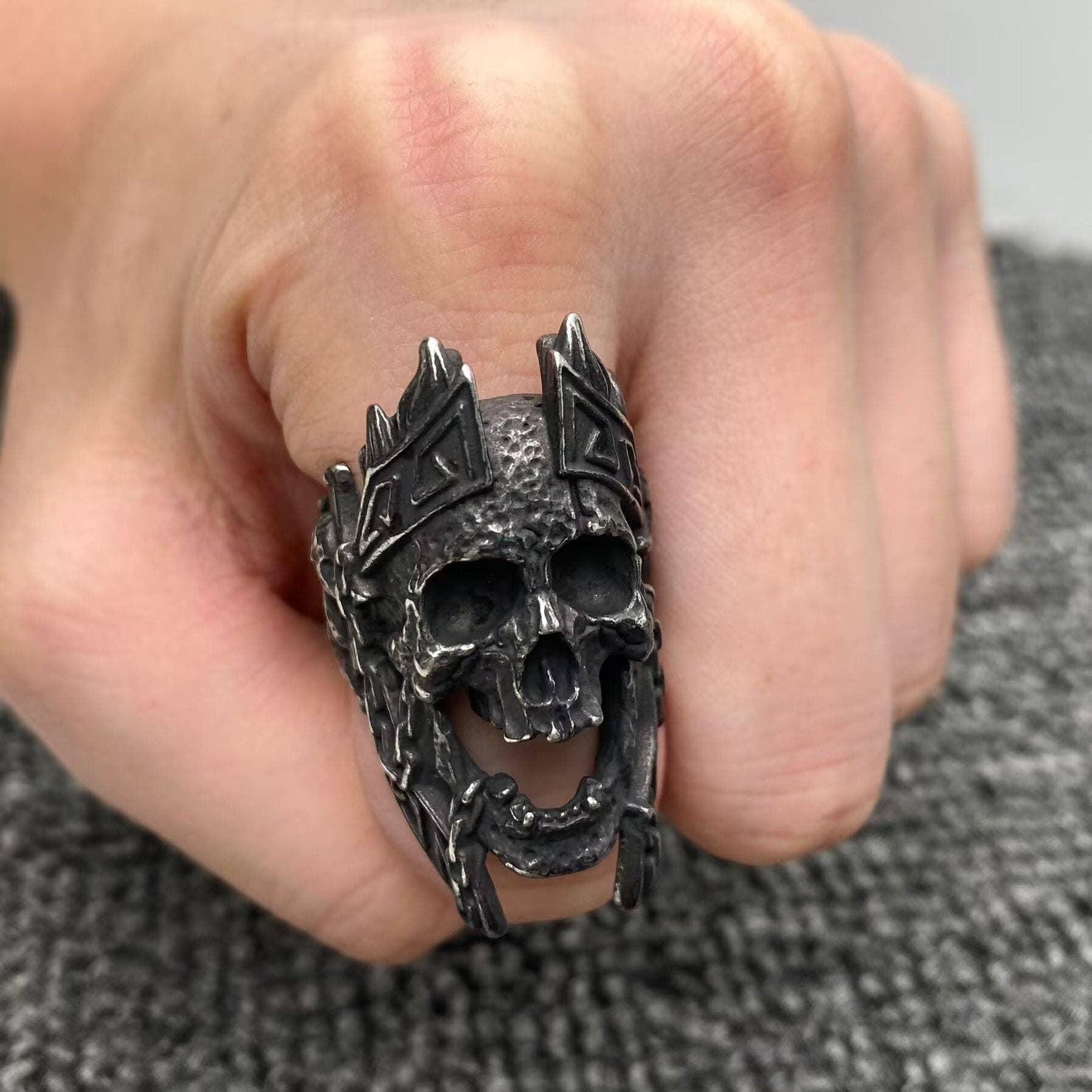 blackened stainless steel skull ring celtic gothic bold biker jewelry mens statement ring viking style mens rings gift unleash rebellious spirit rugged biker-inspired piece perfect for making a statement durable titanium steel 316L stainless steel edgy style long-lasting quality ideal for adventure-seekers bikers embracing individuality adventure and manly defiance touch of attitude standout accessory