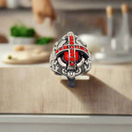 mens cross ring red stone gifts for him motorcycle ring celtic vintage style motorcycle biker ring MC club style red silver cross viking style irish english scottish barbarian mens gift old school vintage mens gift for him for dad for brother husband boyfriend high quality stainless steel durable heavy ring rocker punk gothic death metal goth motorcycle ethusiast biker club moto harley davidson HD cruiser club style norseman scandinavian  norse germanic caveman jewelry men men ring men band man