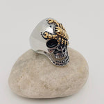 Premium Titanium Ring Stainless Steel Construction Skull Design Collection Gothic Style Statement Piece Scorpion Detail Accent Biker Fashion Essential Modern Metal Band Male Jewelry Collection Bold Punk Aesthetic Perfect Gift Choice