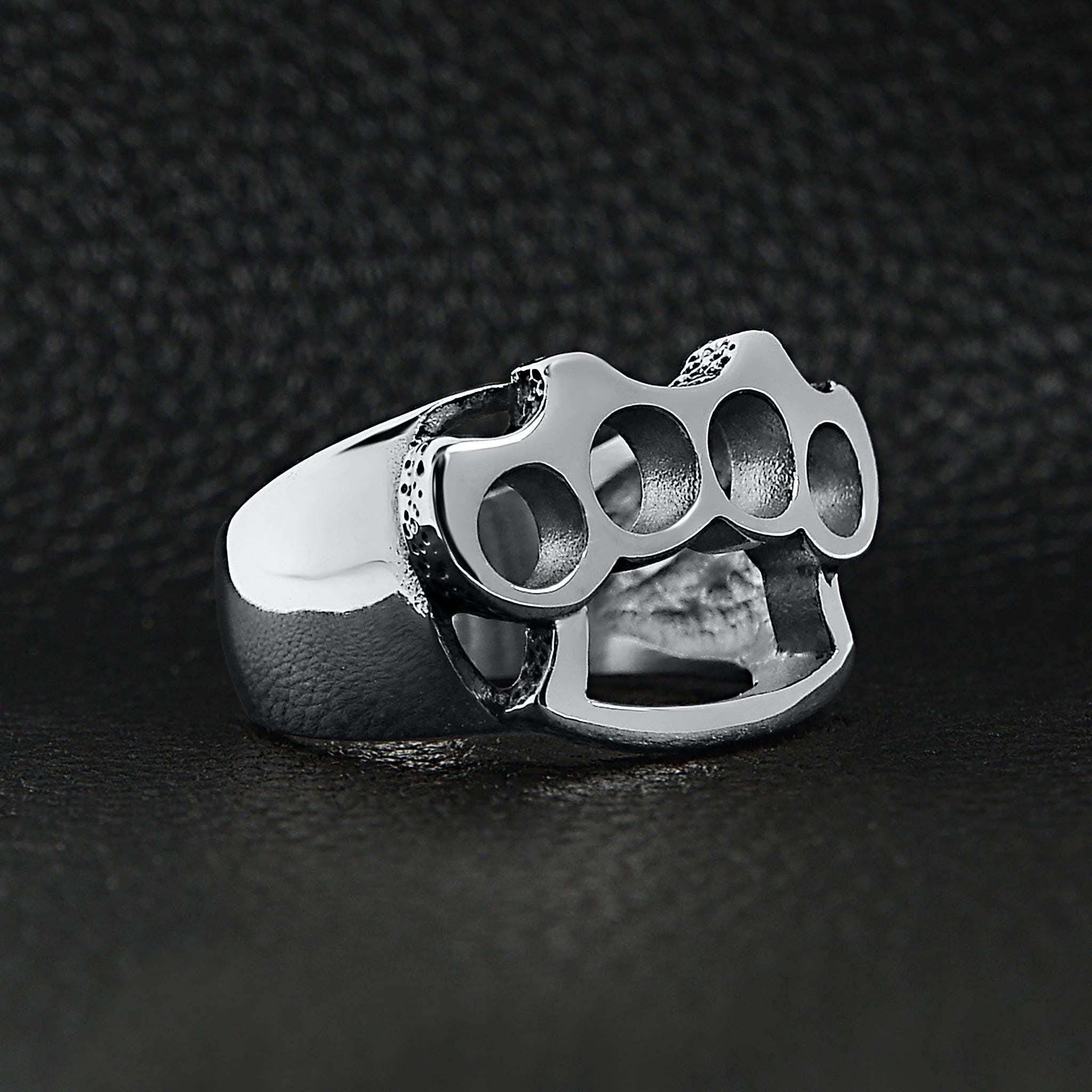 Mens Biker Ring Stainless Steel Brass Knuckle Ring - Bold Statement - Perfect for Biker Motorcycle Punk Metal