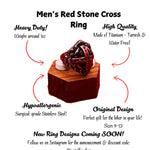 Men's Biker Ring - Celtic - Gothic - Red Stone Cross - Stainless Steel - Silver - Viking - Gifts for Him - Stylish
