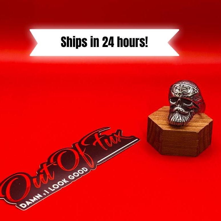 Mens Biker Ring - Bandana Skull Harley Ring for Him - Rockabilly Chopper Style for Him - Club Style Ring for Men