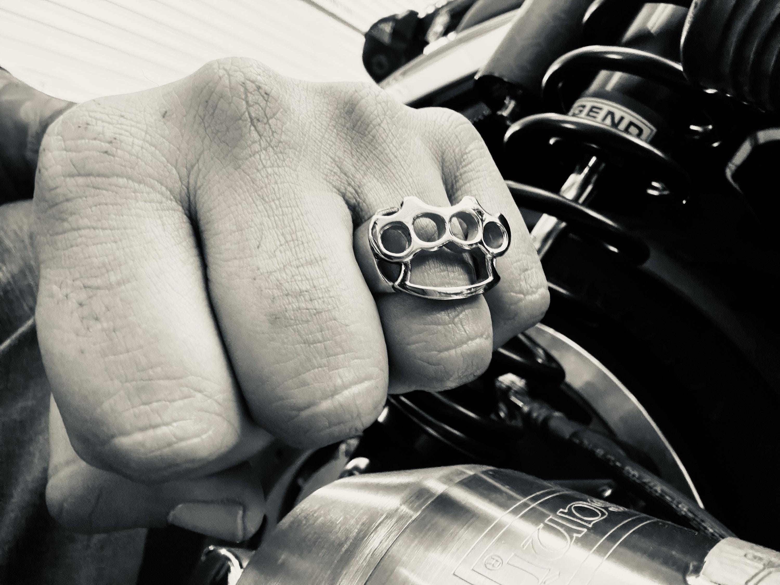 Mens Biker Ring Stainless Steel Brass Knuckle Ring - Bold Statement - Perfect for Biker Motorcycle Punk Metal