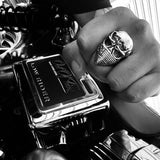 Mens Skull Ring - Biker Flag Bandana Ring, Titanium Automotive Gift for Him, Harley Davidson Style American Flag Gift