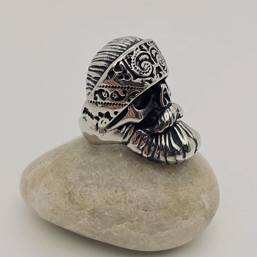 Mens Biker Ring - Bandana Skull Harley Ring for Him - Rockabilly Chopper Style for Him - Club Style Ring for Men
