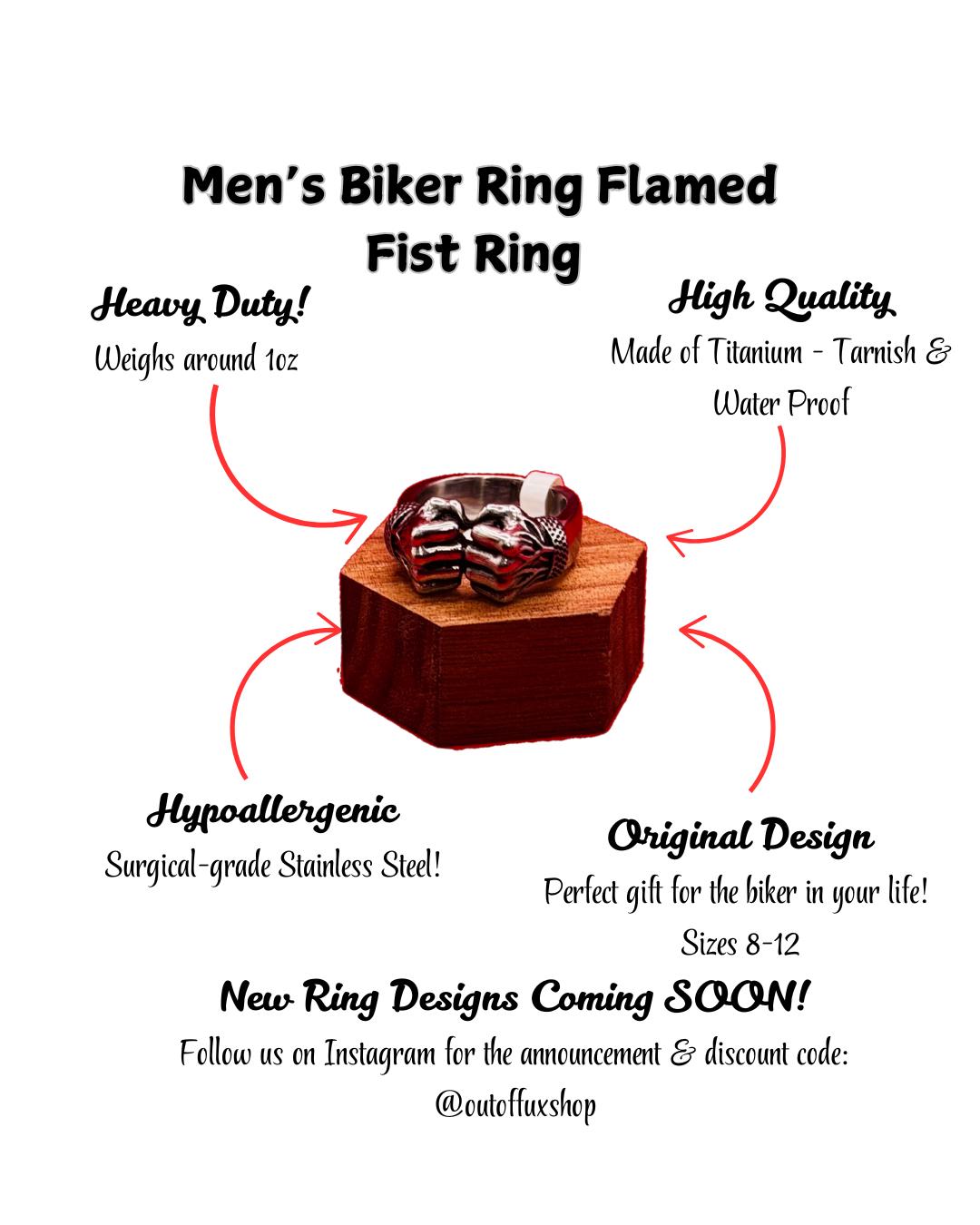 Mens Biker Ring Stainless Steel High Quality Harley Davidson Ring for Men Flamed Hands Statement Ring for Him