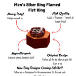 Mens Biker Ring Stainless Steel High Quality Harley Davidson Ring for Men Flamed Hands Statement Ring for Him
