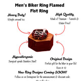 Mens Biker Ring Stainless Steel High Quality Harley Davidson Ring for Men Flamed Hands Statement Ring for Him