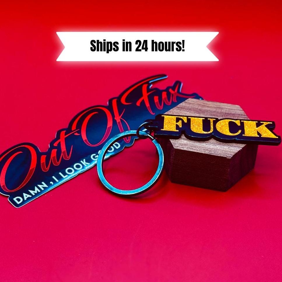 glitter gold fuck keychain inappropriate funny humorous gift for her or for him perfect for car lovers, motorcycle riders, or a bachelorette gift