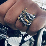 18K Gold Plated Coated Stainless Steel Eagle Biker Ring Live To Ride, Ride To Live High Quality Mens Rings Gifts for Him