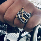 18K Gold Plated Coated Stainless Steel Eagle Biker Ring Live To Ride, Ride To Live High Quality Mens Rings Gifts for Him