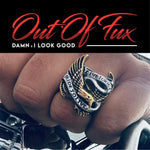 18K Gold Plated Coated Stainless Steel Eagle Biker Ring Live To Ride, Ride To Live High Quality Mens Rings Gifts for Him