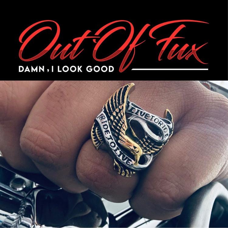 18K Gold Plated Coated Stainless Steel Eagle Biker Ring Live To Ride, Ride To Live High Quality Mens Rings Gifts for Him