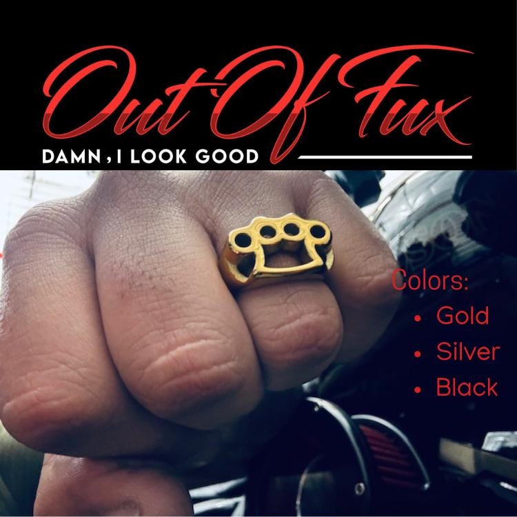 Mens Biker Ring Stainless Steel Brass Knuckle Ring - Bold Statement - Perfect for Biker Motorcycle Punk Metal