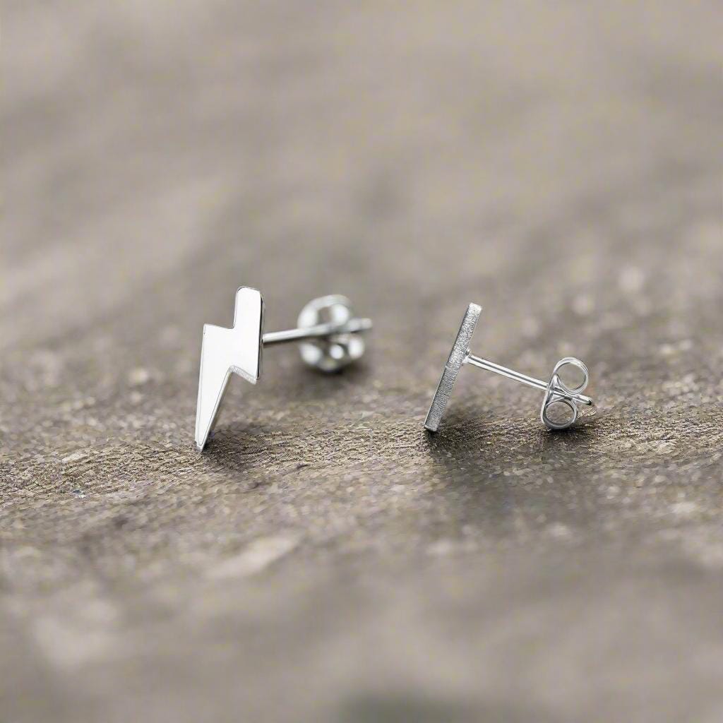 Lightning Bolt Stud Minimalist Earrings in 18K Gold and Silver Earrings Dainty Small Studs for Her - Unique, Small Design