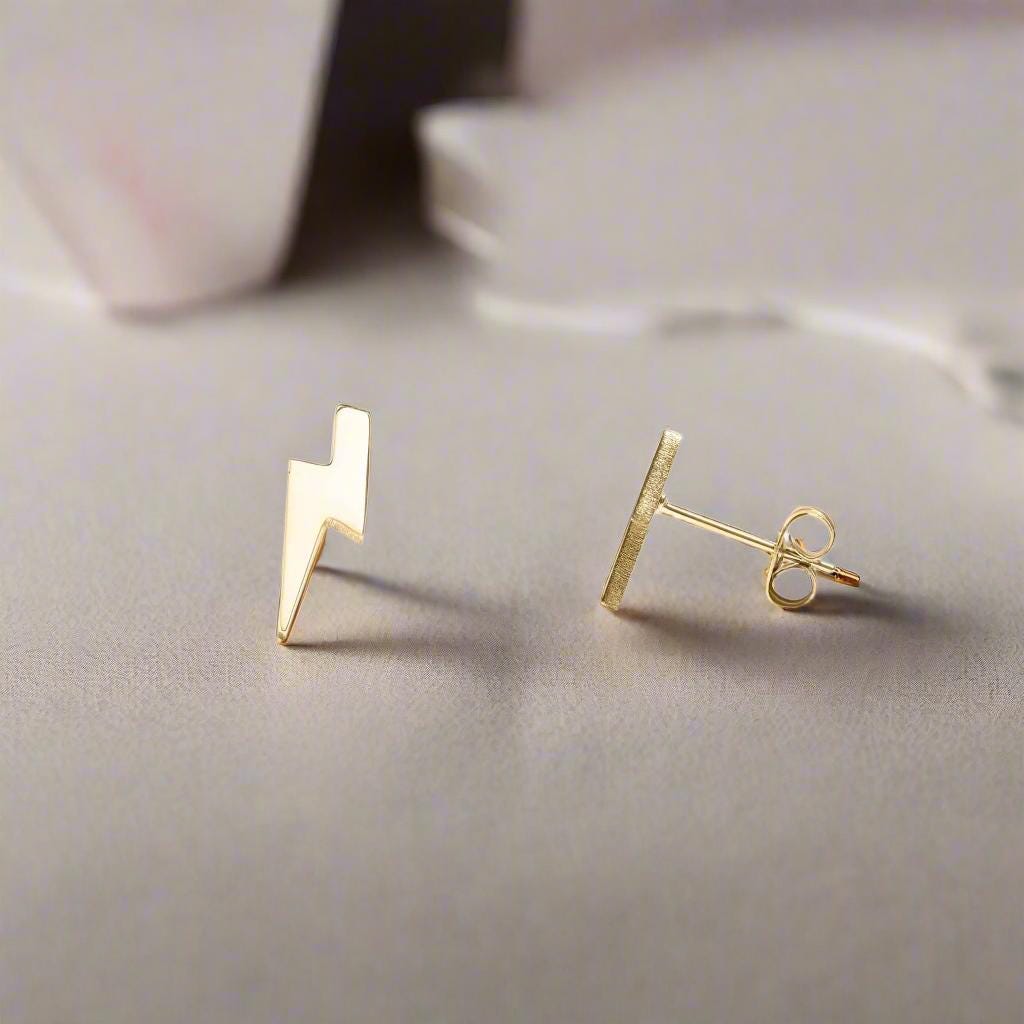 Lightning Bolt Stud Minimalist Earrings in 18K Gold and Silver Earrings Dainty Small Studs for Her - Unique, Small Design