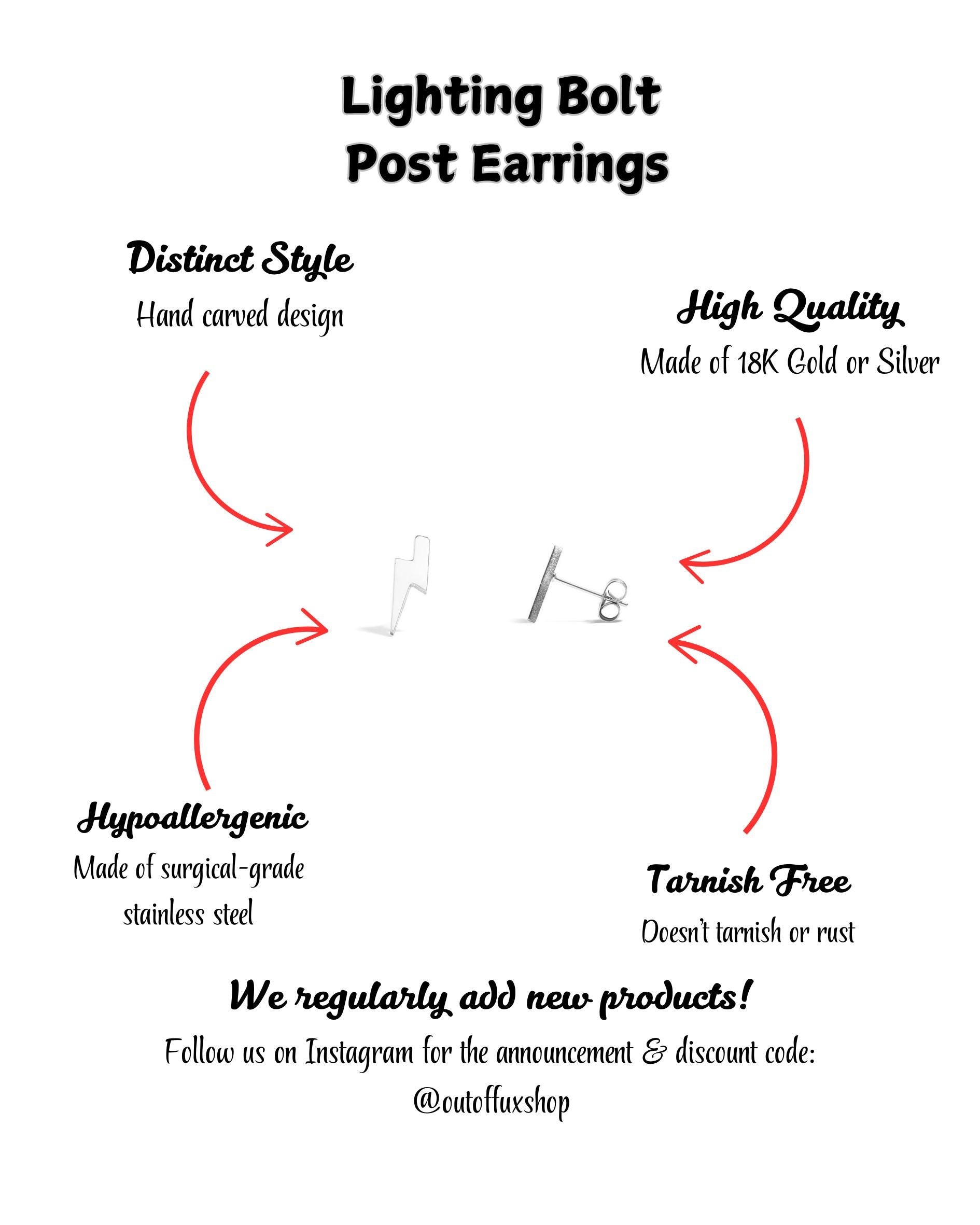 Lightning Bolt Stud Minimalist Earrings in 18K Gold and Silver Earrings Dainty Small Studs for Her - Unique, Small Design