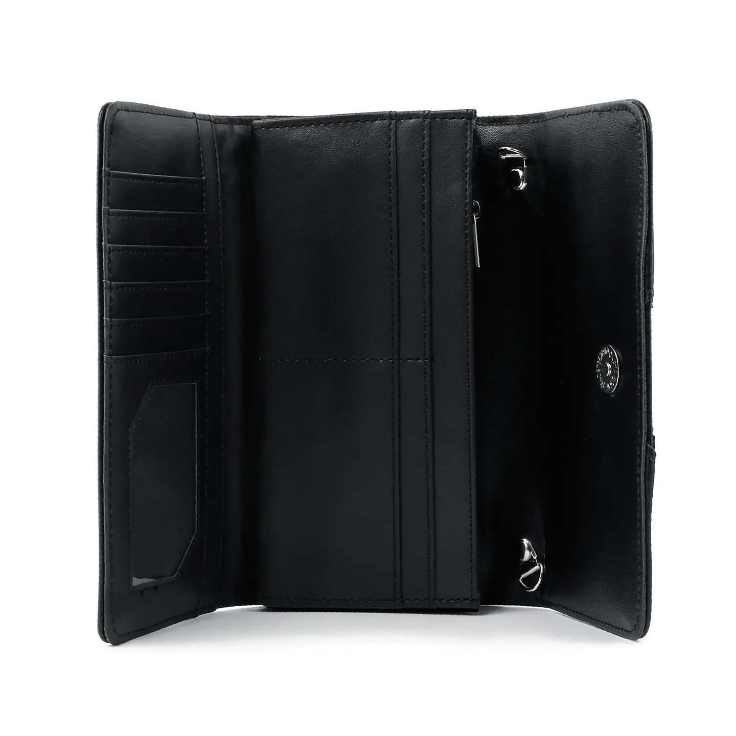 Biker Style Purse Card Holder Punk Rock Fashion Accessory Silver Detail Skull Design Gothic Wallet Gift Idea Dark Aesthetic Metal Stud Cross