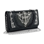 Biker Style Purse Card Holder Punk Rock Fashion Accessory Silver Detail Skull Design Gothic Wallet Gift Idea Dark Aesthetic Metal Stud Cross